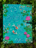 Koi bubble fish, canvas painting 22x26in